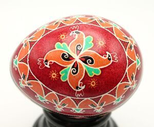 Handmade Rooster Hen Pysanka, Ukrainian Easter Egg Art